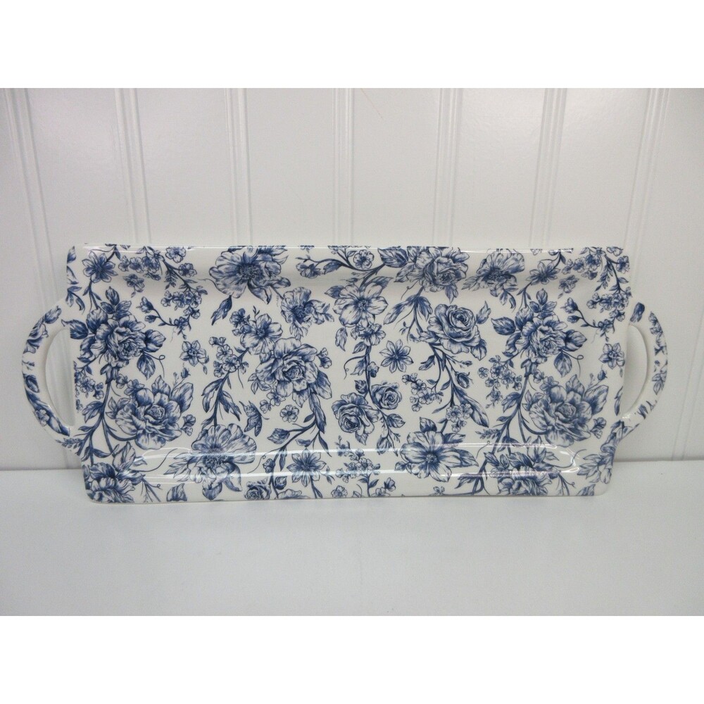 Pioneer Woman Agatha Floral Ceramic Decorative Tray 13" White Blue